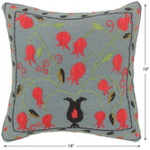 handmade  Pillow Gray Red Hand-Woven SQUARE 100% Wool Suzani Throw Pillow